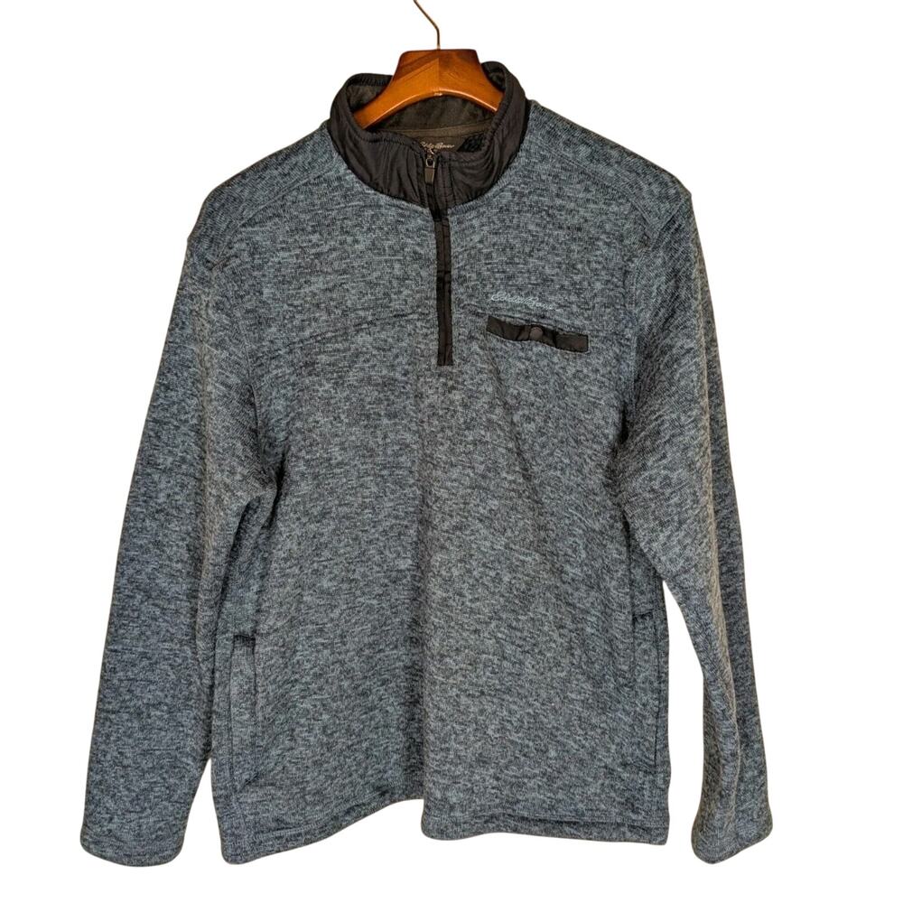 Eddie Bauer Fleece Pullover Sweater Adult Large Blue Quarter Zip Knit Mens